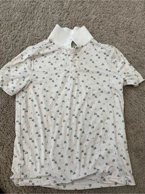 Abercrombie Kids White Short Sleeve Polo with Small Blue Print